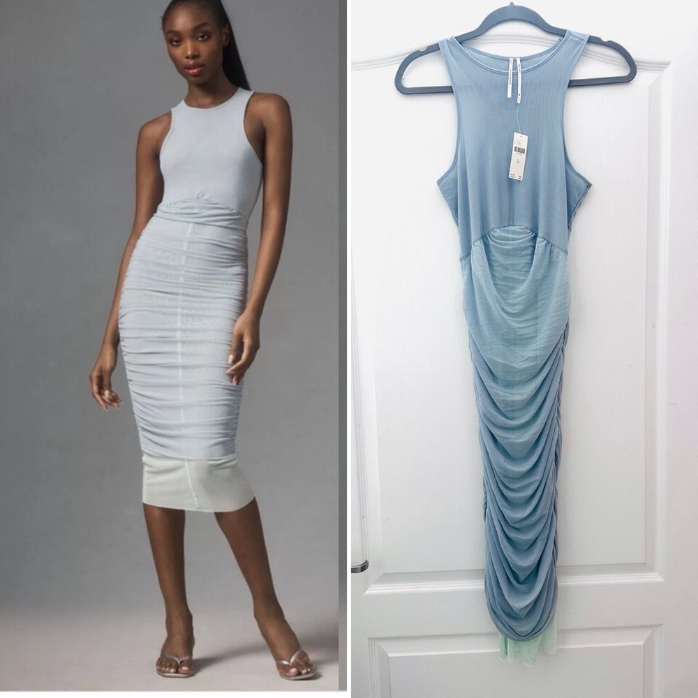 Anthropologie Blue Midi semi sheer dress XS
